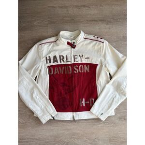 Women's Harley Davidson Motorcycle Jacket Cream Red Size Large